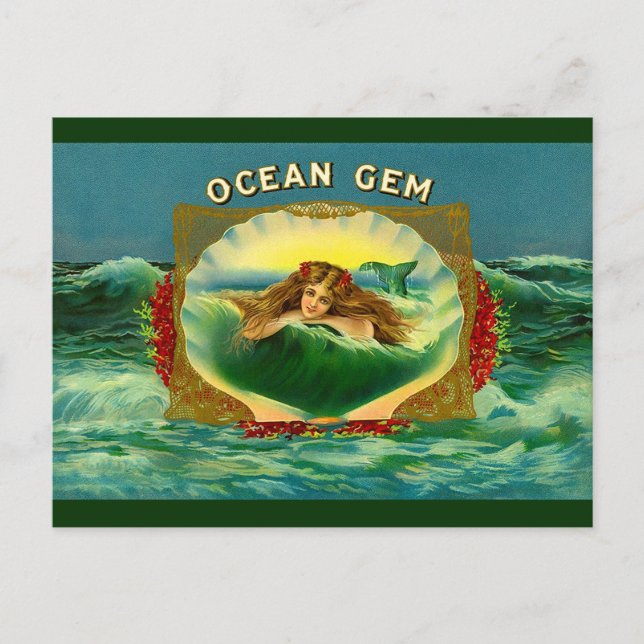 Ocean Gem mermaid Zigarrenlabel Postkarte (Vorderseite)