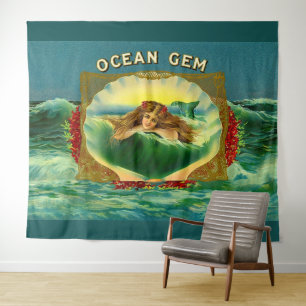 Ocean Gem mermaid Zigarrenlabel Wandteppich