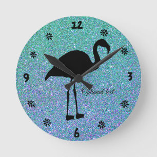 Ocean Glitter Flamingo Silhouette Wall Clock Runde Wanduhr