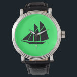 Ocean Glow_Black-on-Green Clipper Ship Armbanduhr<br><div class="desc">Zeig ihnen,  wer der große Skipper ist mit unserem Ocean Glow,  maritimen Icons,  schwarz-grün Clipper Schiff Handrist Armbanduhr. Wenn Sie kreativ sind,  können Sie die Größe,  Position,  Farbe und sogar die Anzahl der Clipper-Schiffe ändern,  zusammen mit der Hintergrundfarbe. Klicken Sie einfach auf "Anpassen" und gehen Sie los!</div>