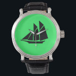 Ocean Glow_Black-on-Green Clipper Ship Armbanduhr<br><div class="desc">Zeig ihnen, wer der große Skipper ist mit unserem Ocean Glow, maritimen Icons, schwarz-grün Clipper Schiff Handrist Armbanduhr. Wenn Sie kreativ sind, können Sie die Größe, Position, Farbe und sogar die Anzahl der Clipper-Schiffe ändern, zusammen mit der Hintergrundfarbe. Klicken Sie einfach auf "Anpassen" und gehen Sie los!</div>