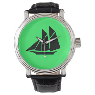 Ocean Glow_Black-on-Green Clipper Ship Armbanduhr