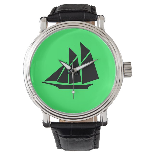 Ocean Glow_Black-on-Green Clipper Ship Armbanduhr (Vorderseite)