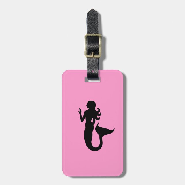 Ocean Glow_Black-on-Pink Mermaid_personalisiert Gepäckanhänger (Vorderseite vertikal)