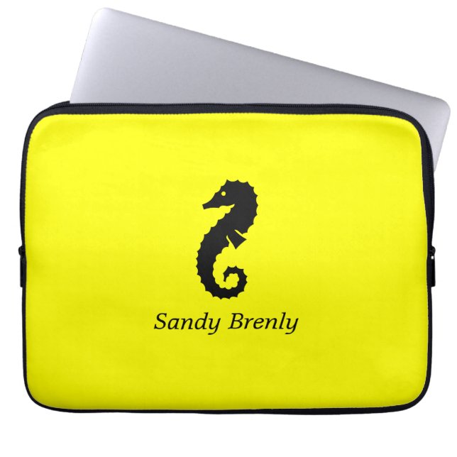 Ocean Glow_Black-on-Yellow Seepferd_personalisiert Laptopschutzhülle (Vorderseite)