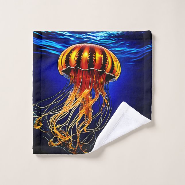 Ocean Glow Jelly Design Badhandtuch Set (Waschlappen)