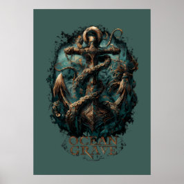 Ocean Grave Kraken Anchor Dark Fantasy Poster
