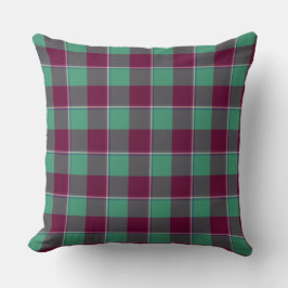 Ocean Green and Mulberry Wood Burgundy Plaid Kissen