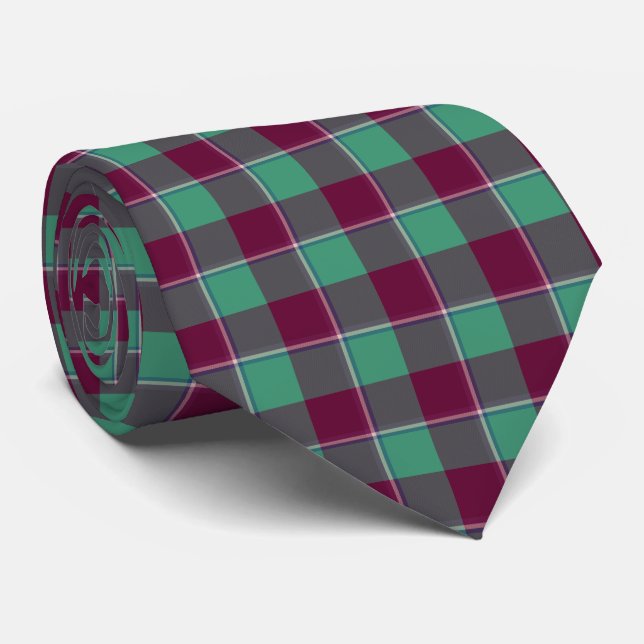 Ocean Green and Mulberry Wood Plaid Neck Tie Krawatte (Gerollt)