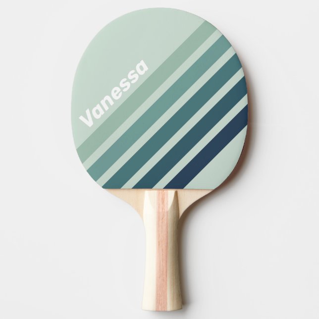 Ocean Green Nostalgic Angled Striping with Name Tischtennis Schläger (Vorderseite)