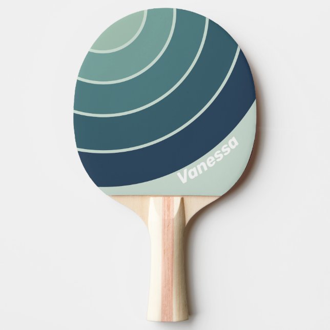 Ocean Green Nostalgic Circle Stripe with Name Tischtennis Schläger (Vorderseite)
