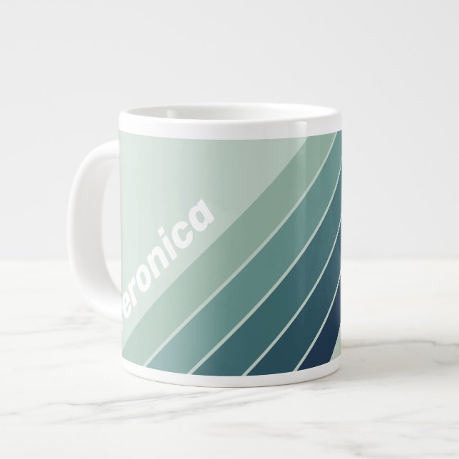 Ocean Green Nostalgic Striped with Name Jumbo-Tasse (Vorderseite Links)