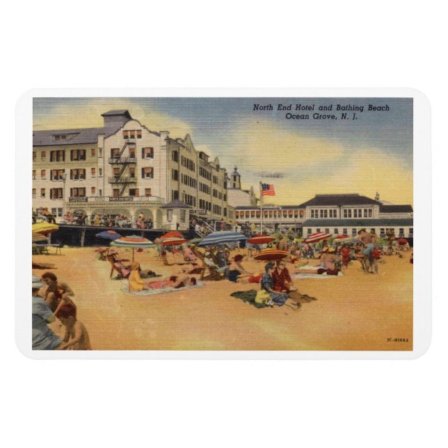 Ocean Grove NJ, Boardwalk und Beach, Vintag Magnet (Horizontal)