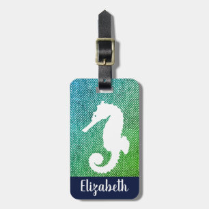 Ocean Hues Herringbone & White Seepferd Gepäckanhänger