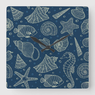 Ocean Inhabitants Pattern 2 Quadratische Wanduhr