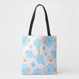 Ocean Inspiriert Paw Print Pattern mit Seepferden