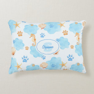 Ocean Inspiriert Paw Print Pattern mit Seepferden Dekokissen