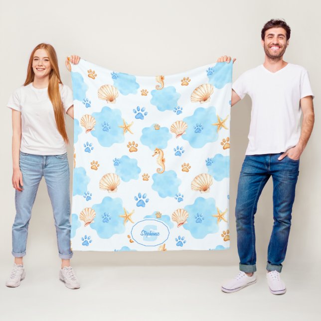 Ocean Inspiriert Paw Print Pattern mit Seepferden Fleecedecke (Beispiel)