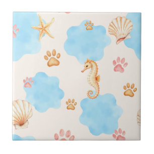 Ocean Inspiriert Paw Print Pattern mit Seepferden Fliese