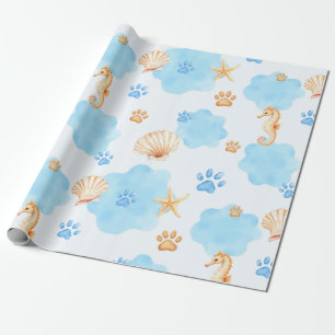 Ocean Inspiriert Paw Print Pattern mit Seepferden Geschenkpapier