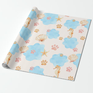 Ocean Inspiriert Paw Print Pattern mit Seepferden  Geschenkpapier