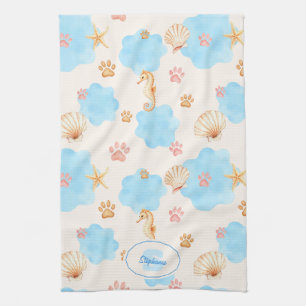 Ocean Inspiriert Paw Print Pattern mit Seepferden  Geschirrtuch
