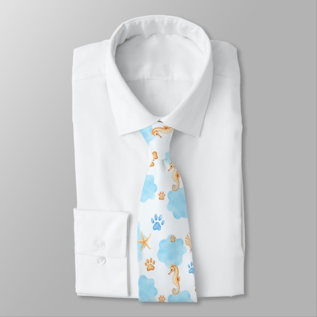 Ocean Inspiriert Paw Print Pattern mit Seepferden Krawatte (Gebunden)