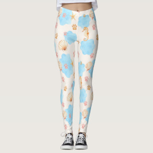Ocean Inspiriert Paw Print Pattern mit Seepferden Leggings