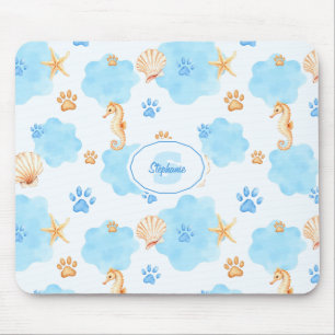Ocean Inspiriert Paw Print Pattern mit Seepferden Mousepad