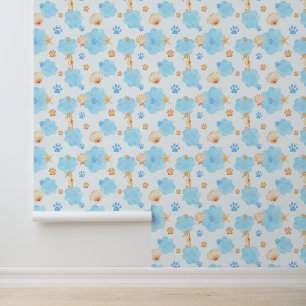 Ocean Inspiriert Paw Print Pattern mit Seepferden Tapete