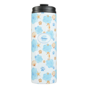 Ocean Inspiriert Paw Print Pattern mit Seepferden Thermosbecher