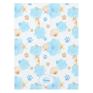 Ocean Inspiriert Paw Print Pattern mit Seepferden Tischdecke