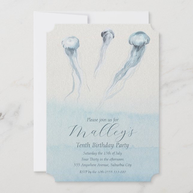 Ocean Jellyfish Age Number Birthday Einladung (Vorderseite)