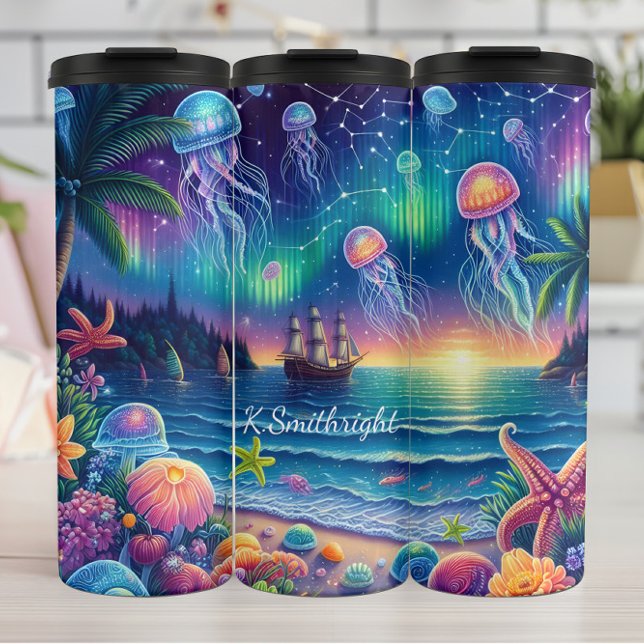 Ocean Jellyfish Aurora Fantasy Sunset Thermosbecher (Von Creator hochgeladen)