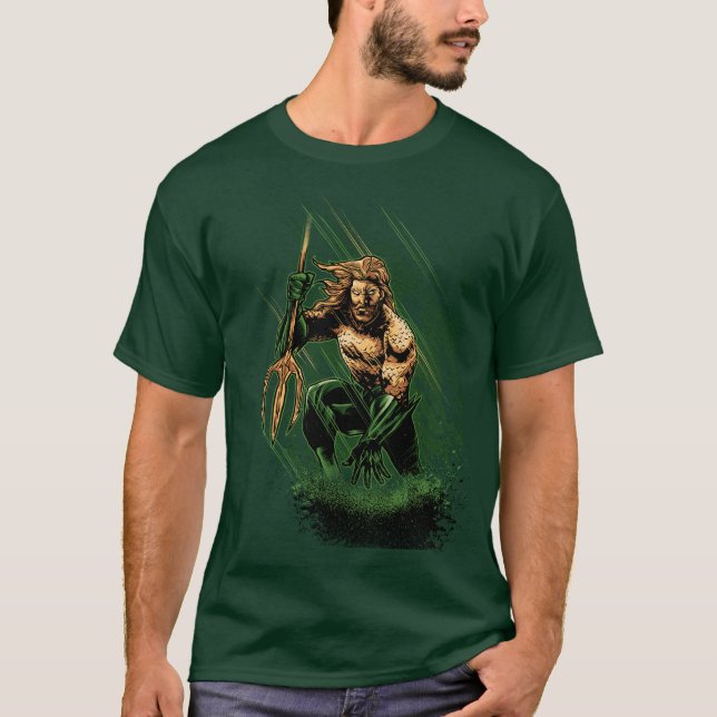 Ocean King Trident Warrior Dynamic Comic Art T-Shirt (Vorderseite)