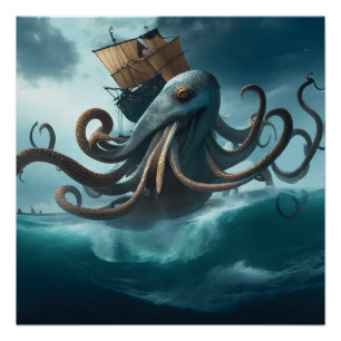 Ocean Kraken Riesenschiff-Tintenfisch Poster