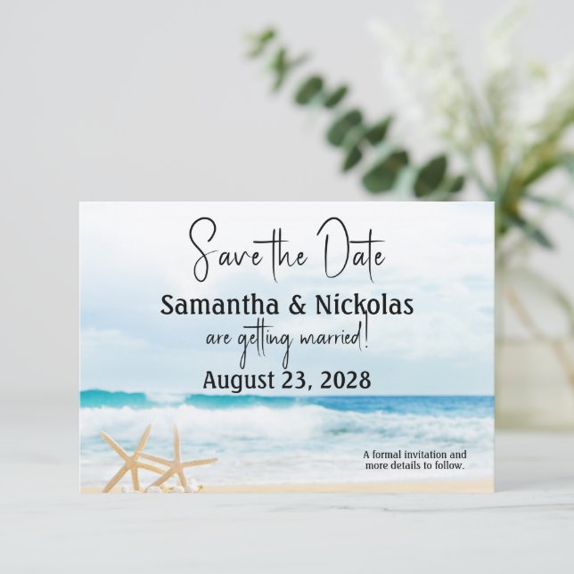 Ocean Liebe Beach Hochzeit Save The Date (Stehend Vorderseite)