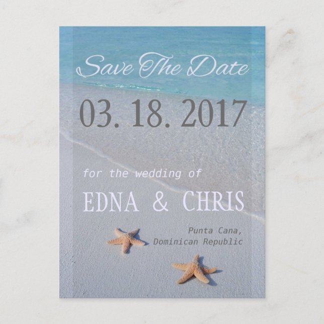 Ocean Liebe Beach Starfish Foto Save the Date Ankündigungspostkarte (Vorderseite)