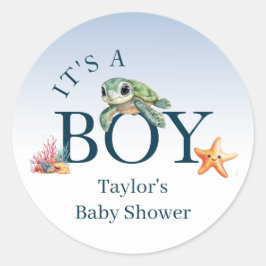 Ocean Life Animals Turtle Baby Shower Es ist ein J Runder Aufkleber