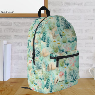 Ocean Life Blue Underwater Watercolor Muster Bedruckter Rucksack