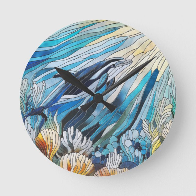 Ocean Life - Digital Art Mosaik Runde Wanduhr (Vorderseite)