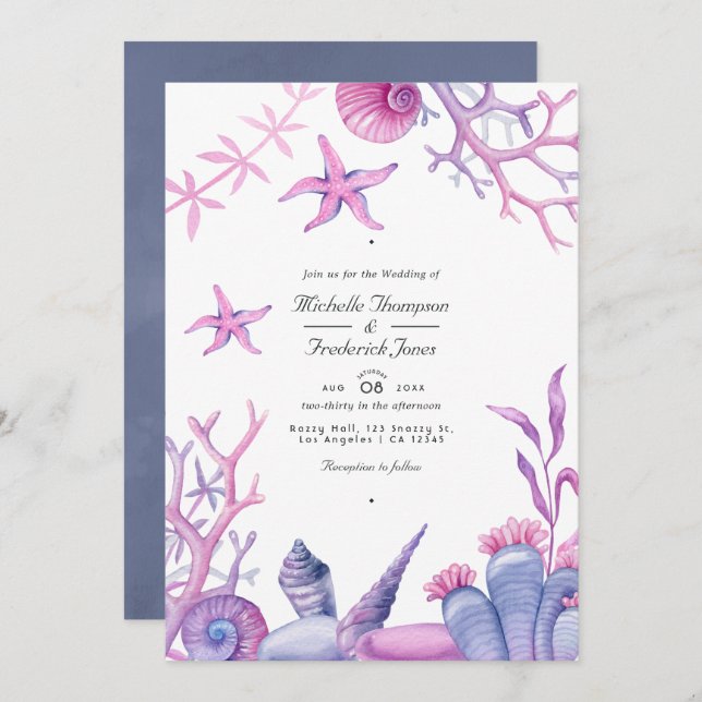 Ocean Life QR Code UAWG Nautical Wedding Einladung (Vorne/Hinten)