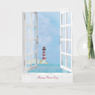 Ocean Lighthouse in Fenster Aquarell Name Day Karte