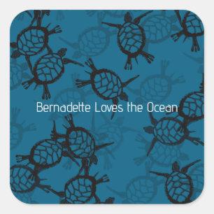 Ocean Love Sea Turtle Quadratischer Aufkleber