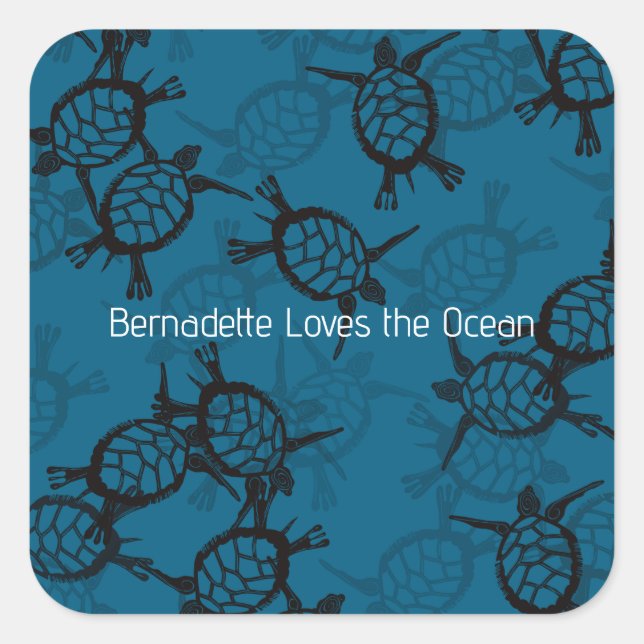 Ocean Love Sea Turtle Quadratischer Aufkleber (Vorderseite)