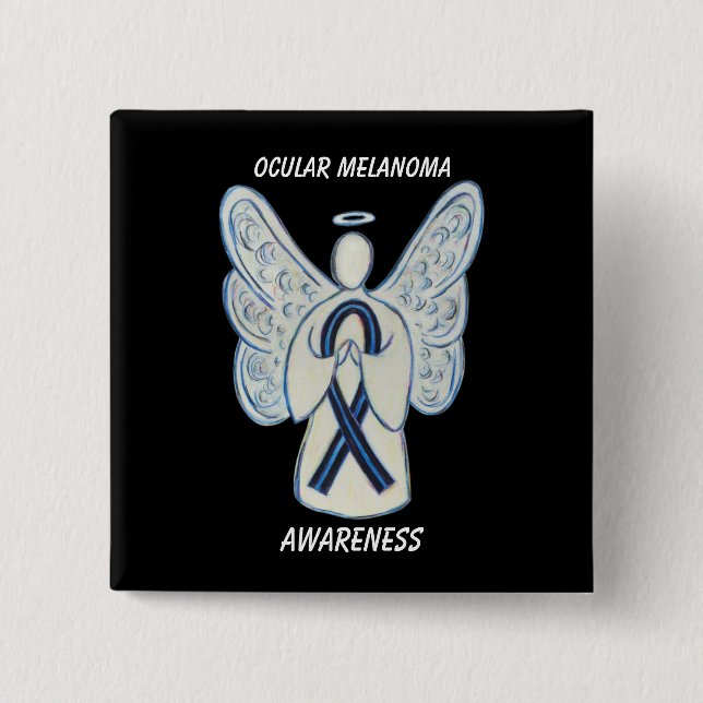 Ocean Melanoma Awareness Ribbon Angel Custom Butto Button (Vorderseite)