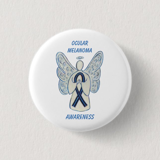 Ocean Melanoma Awareness Ribbon Angel Custom Butto Button (Vorderseite)