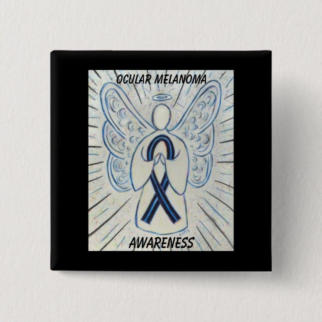 Ocean Melanoma Awareness Ribbon Angel Custom Butto Button (Vorderseite)