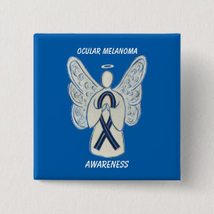 Ocean Melanoma Awareness Ribbon Angel Custom Butto Button
