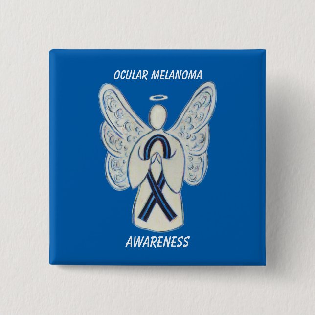 Ocean Melanoma Awareness Ribbon Angel Custom Butto Button (Vorderseite)